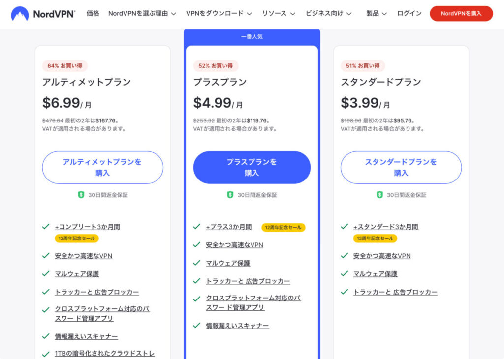 NordVPN価格表